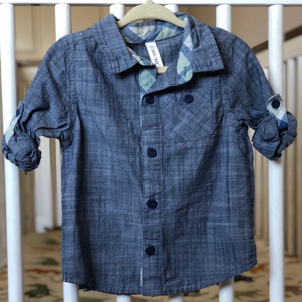 *3 for $15*Boys Denim Chambray Collared Shirt, EUC